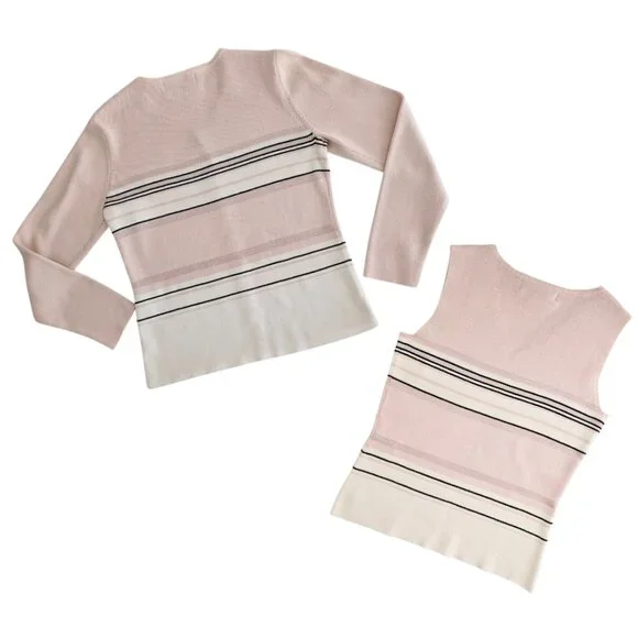 Petite Sophisticate Striped Sweater Set | EUC | XSP | Pink Cream Navy - Picture 3 of 16
